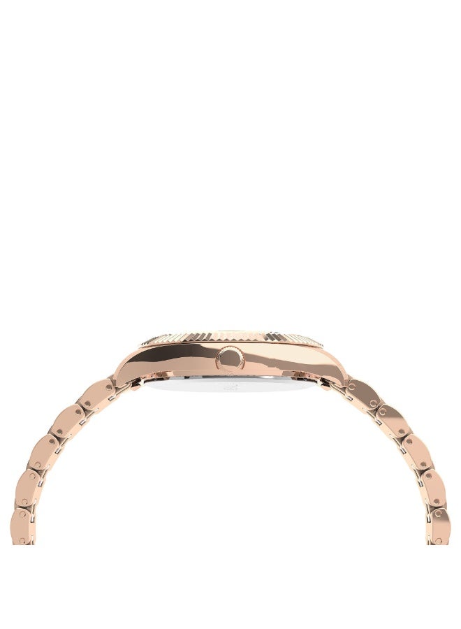 تيميكس ساعة TIMEX النسائية بهيكل من الفولاذ المقاوم للصدأ باللون الذهبي الوردي وسوار من الفولاذ المقاوم للصدأ باللون الذهبي الوردي. - Image 2