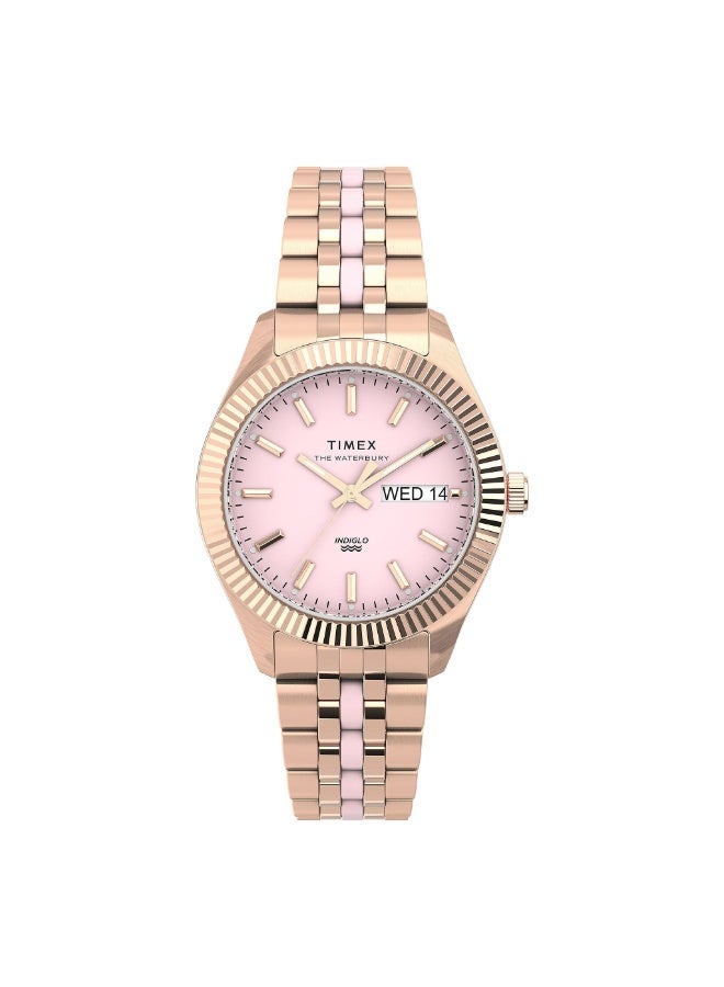 تيميكس ساعة TIMEX النسائية بهيكل من الفولاذ المقاوم للصدأ باللون الذهبي الوردي وسوار من الفولاذ المقاوم للصدأ باللون الذهبي الوردي. - Image 1