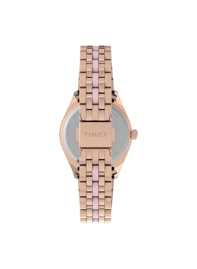 تيميكس ساعة TIMEX النسائية بهيكل من الفولاذ المقاوم للصدأ باللون الذهبي الوردي وسوار من الفولاذ المقاوم للصدأ باللون الذهبي الوردي. - Image 3