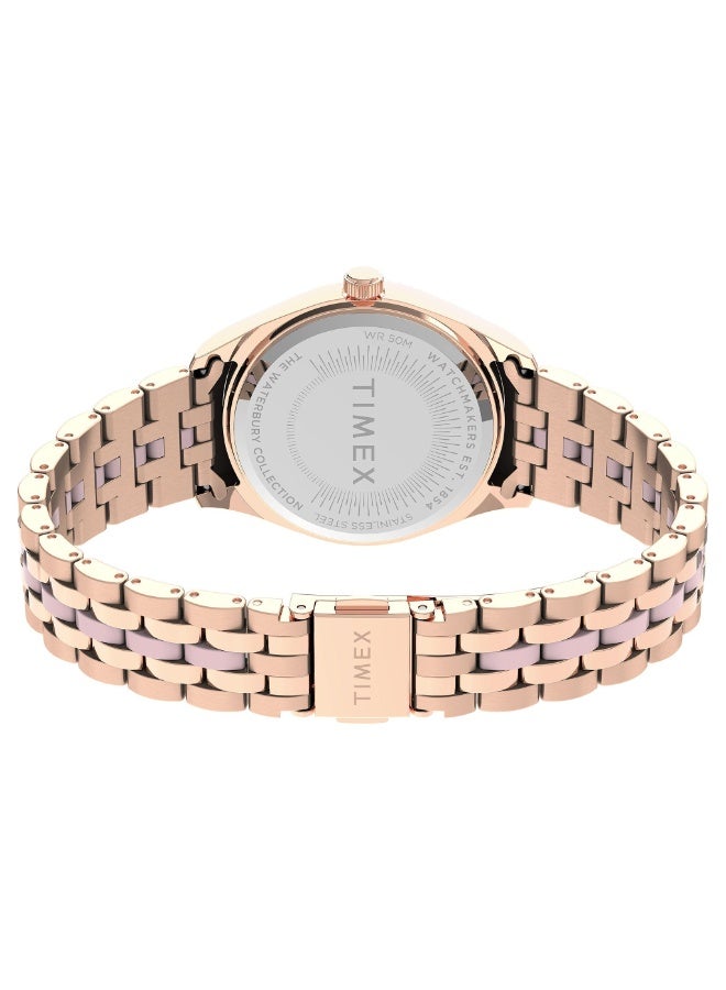 تيميكس ساعة TIMEX النسائية بهيكل من الفولاذ المقاوم للصدأ باللون الذهبي الوردي وسوار من الفولاذ المقاوم للصدأ باللون الذهبي الوردي. - Image 4