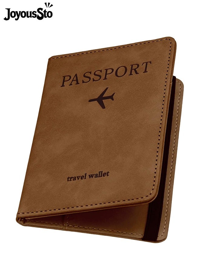 متجر الفرح غطاء جواز السفر، محفظة جواز السفر، حافظة جواز السفر مانعة لتقنية تحديد الهوية بموجات الراديو، ملحقات السفر، محفظة حامل البطاقات، هدايا سفر للجنسين، لون بني - Image 1