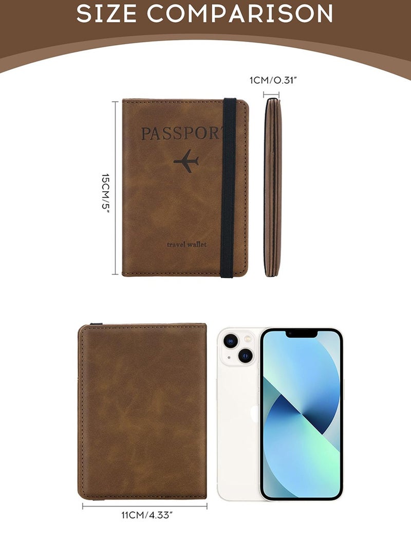 متجر الفرح غطاء جواز السفر، محفظة جواز السفر، حافظة جواز السفر مانعة لتقنية تحديد الهوية بموجات الراديو، ملحقات السفر، محفظة حامل البطاقات، هدايا سفر للجنسين، لون بني - Image 2