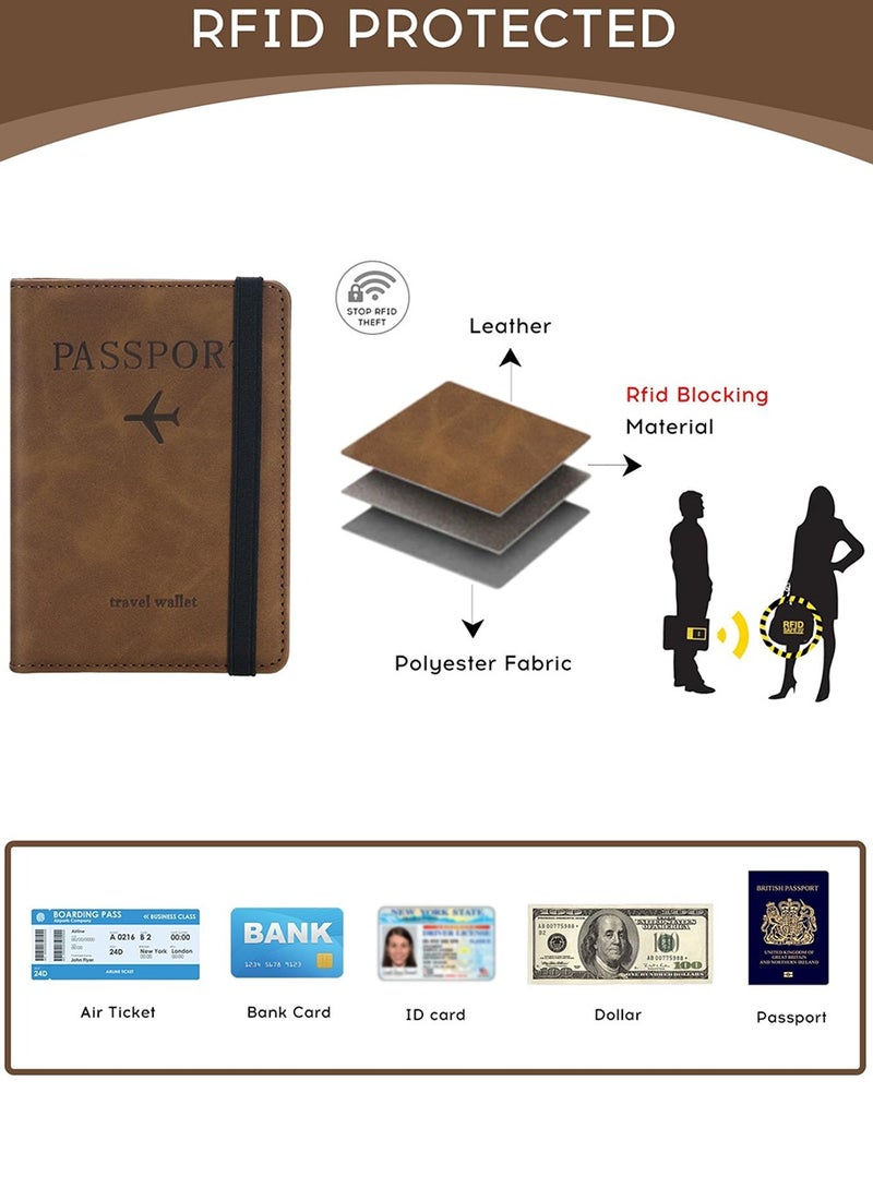 متجر الفرح غطاء جواز السفر، محفظة جواز السفر، حافظة جواز السفر مانعة لتقنية تحديد الهوية بموجات الراديو، ملحقات السفر، محفظة حامل البطاقات، هدايا سفر للجنسين، لون بني - Image 3