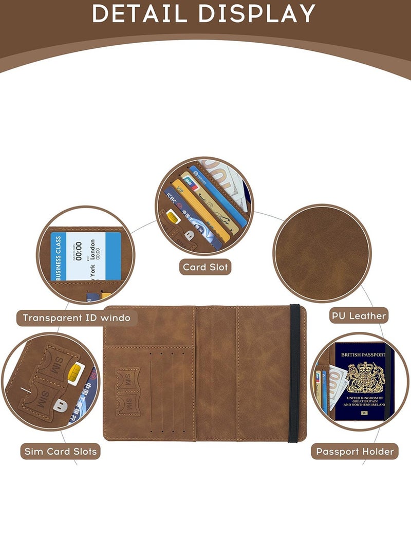 متجر الفرح غطاء جواز السفر، محفظة جواز السفر، حافظة جواز السفر مانعة لتقنية تحديد الهوية بموجات الراديو، ملحقات السفر، محفظة حامل البطاقات، هدايا سفر للجنسين، لون بني - Image 4