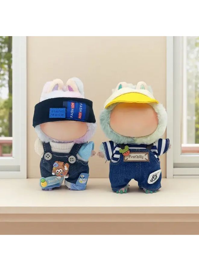 3pcs LABUBU Style Fashion Overalls Set with Hat Doll Clothes - Image 1