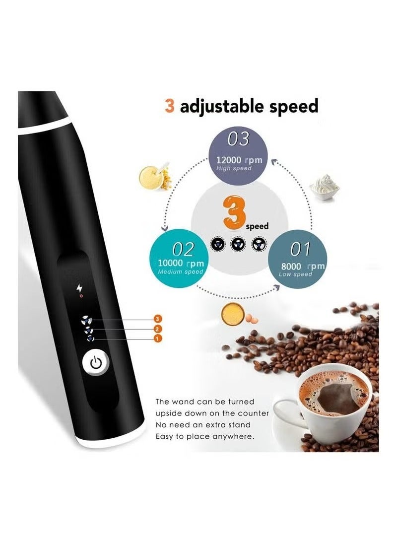 TIGER Milk Frother -– Handheld Electric Whisk | USB Rechargeable 3--Speed Coffee Frother | Portable Beverage Mixer for Matcha, Cappuccino, Latte & Hot Chocolate | Includes 2 Stainless Steel Whisks & 1 Cleaning Brush | Easy-to-Use Foam Maker - Image 3