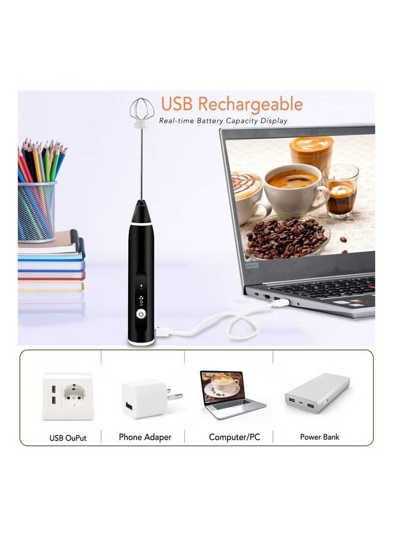 TIGER Milk Frother -– Handheld Electric Whisk | USB Rechargeable 3--Speed Coffee Frother | Portable Beverage Mixer for Matcha, Cappuccino, Latte & Hot Chocolate | Includes 2 Stainless Steel Whisks & 1 Cleaning Brush | Easy-to-Use Foam Maker - Image 4