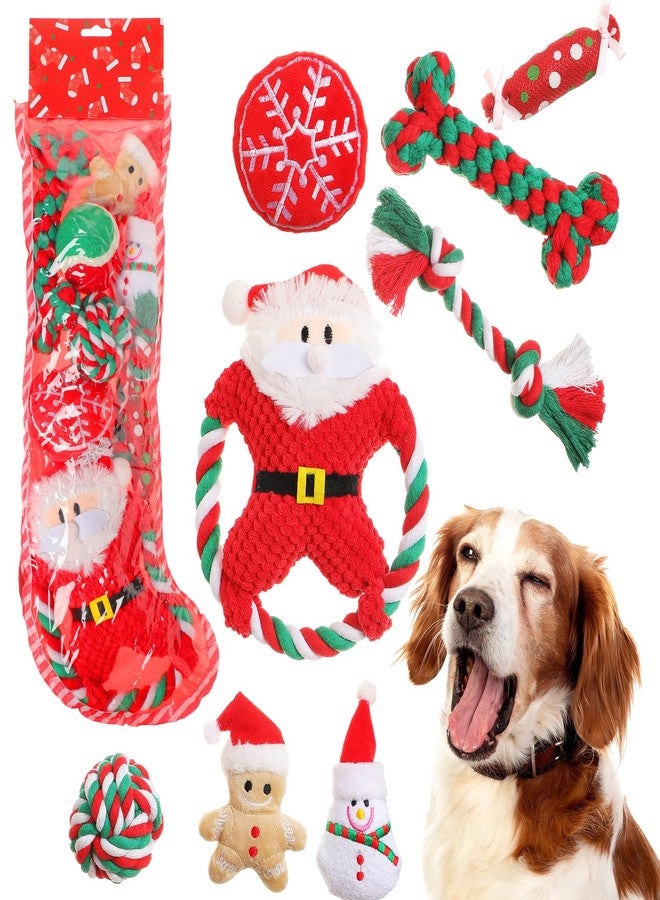 Suilung 10 Pieces Christmas Dog Toys Gifts Dog Christmas Stocking Stuffers with Assorted Toys for Puppy Prefilled Chew Rope Toys for Teething for Small and Medium Dogs - Image 1