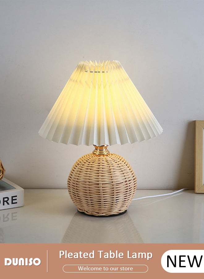 DUNISO Simple Modern Table Lamp with Beige Color Lampshade, LED Table Lamp with Fabric Shade, Bedside Table Lamp for Bedroom Living Room Kids Room Dormitory - Image 1