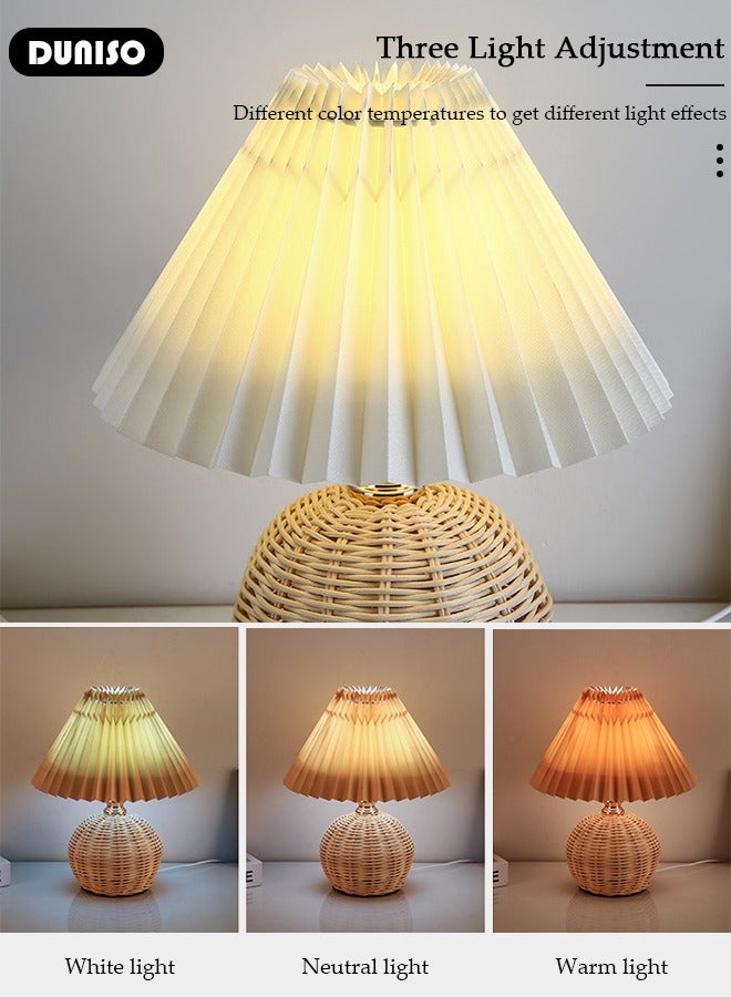 DUNISO Simple Modern Table Lamp with Beige Color Lampshade, LED Table Lamp with Fabric Shade, Bedside Table Lamp for Bedroom Living Room Kids Room Dormitory - Image 2