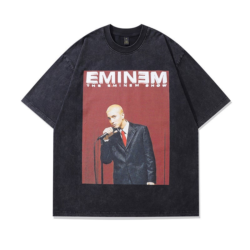 TKPA American-style hiphop Retro Fashion Brand Eminem Printed High Street Washed Old Cotton Heavy Short-sleeved T-shirt for Men 974-wash water type 
