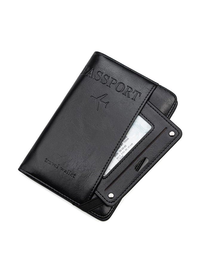 defway Passport holder Travel Wallet - RFID Blocking Passport Holder Cover for Cards, Holds Passport 4 Cards Cash, with Wrist Strap, Waterproof PU Leather Travel Wallet Organizer, Black, Casual - Image 1