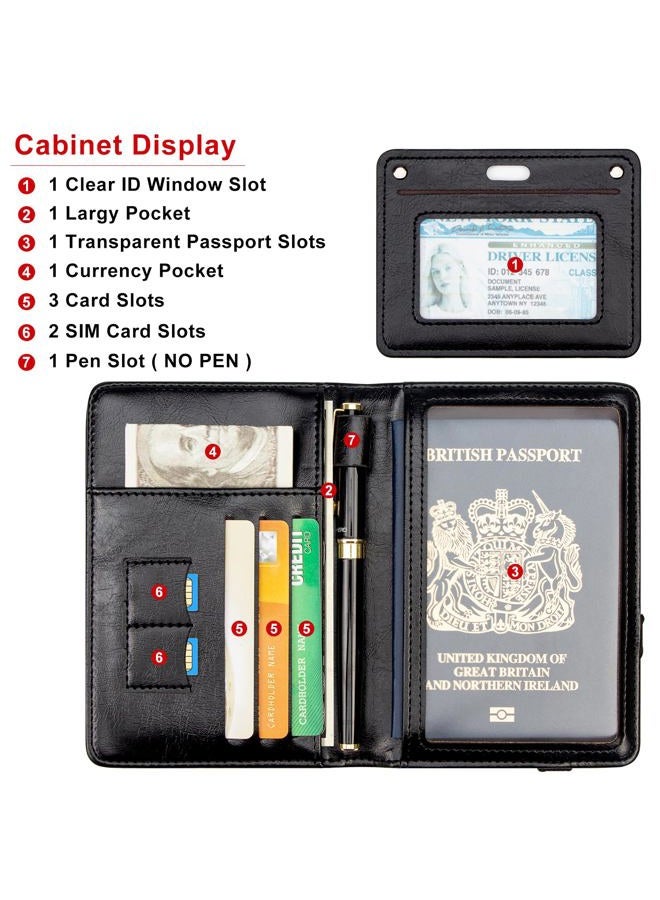 defway Passport holder Travel Wallet - RFID Blocking Passport Holder Cover for Cards, Holds Passport 4 Cards Cash, with Wrist Strap, Waterproof PU Leather Travel Wallet Organizer, Black, Casual - Image 2