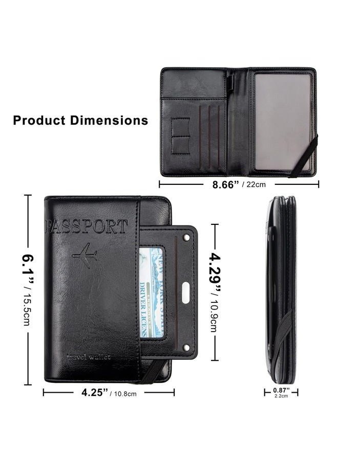 defway Passport holder Travel Wallet - RFID Blocking Passport Holder Cover for Cards, Holds Passport 4 Cards Cash, with Wrist Strap, Waterproof PU Leather Travel Wallet Organizer, Black, Casual - Image 5
