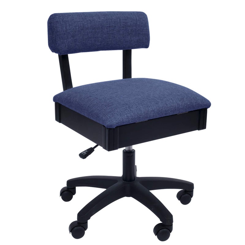 Arrow Sewing Arrow Sewing H8130 Adjustable Height Hydraulic Sewing and Craft Chair with Under Seat Storage and Solid Fabric Duchess Blue Fabric 