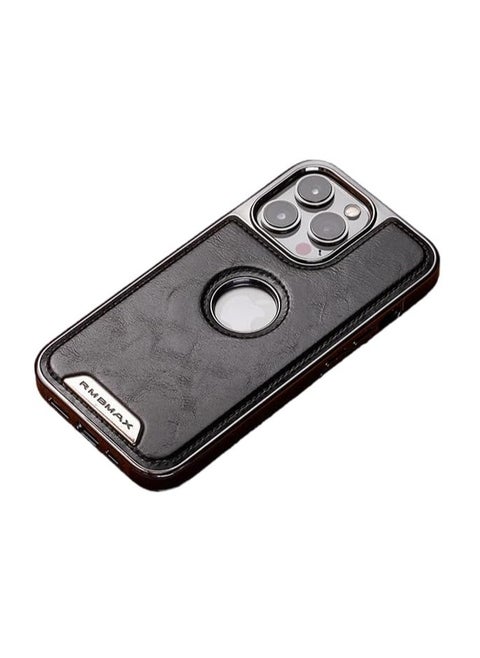Case for iPhone 16 Pro Max, Luxury Leather Business Classic Cover with Logo Cutout, Non Slip Soft Grip Anti-Scratch Men Women Cases for iPhone 16 Pro Max (Black)
