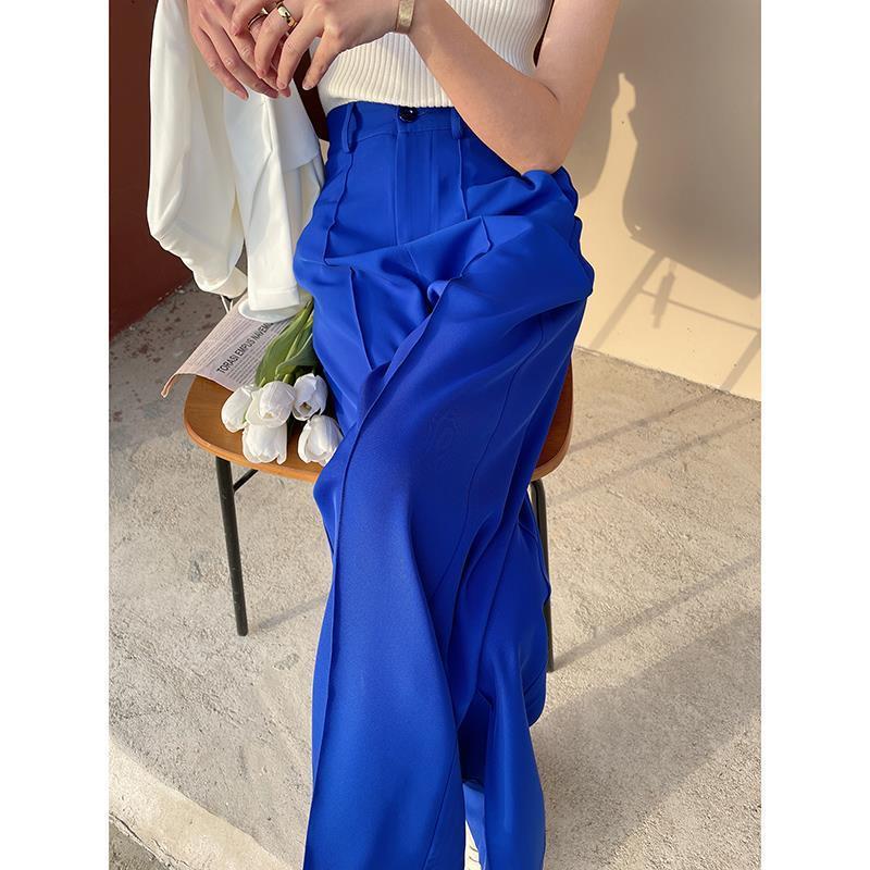 بنطلون واسع الساقين أبيض للنساء بتصميم خصر عالي وتصميم داجي نيش مخصص بنسخة ضيقة بنطلونات بدلة فضفاضة مستقيمة - Image 3