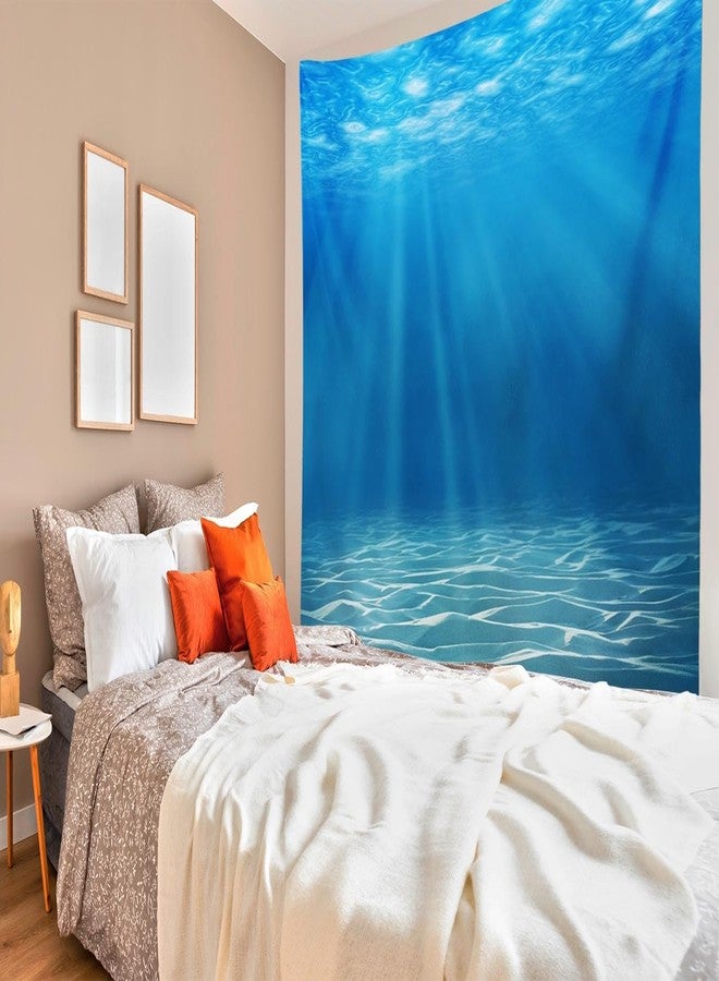 Loccor Underwater World Tapestry Deep Blue Ocean Sunlight Gravelly Bottom Scene Wall Hanging Summer Tropical Ocean Tapestry Wall Hanging for Bedroom Living Room Wall Art Decor 60''x40'' - Image 2