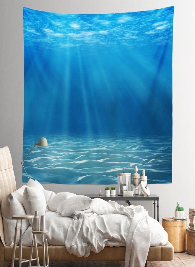 Loccor Underwater World Tapestry Deep Blue Ocean Sunlight Gravelly Bottom Scene Wall Hanging Summer Tropical Ocean Tapestry Wall Hanging for Bedroom Living Room Wall Art Decor 60''x40'' - Image 3