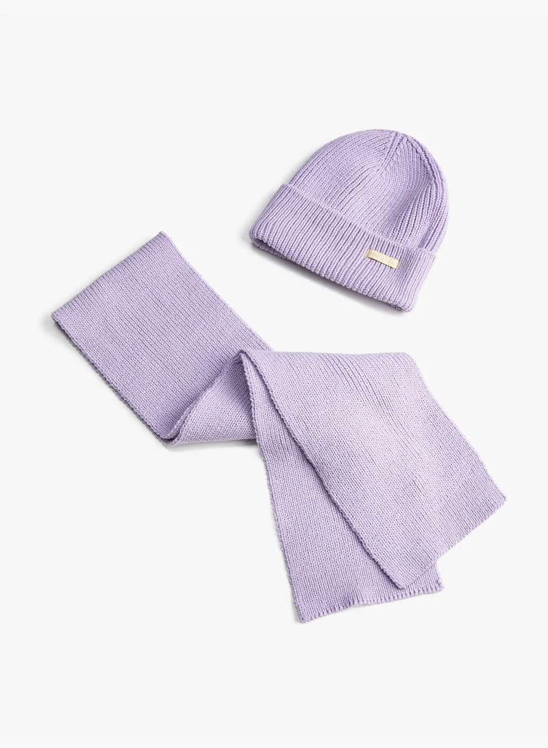 KOTON Rib-Knit Beanie and Scarf Set