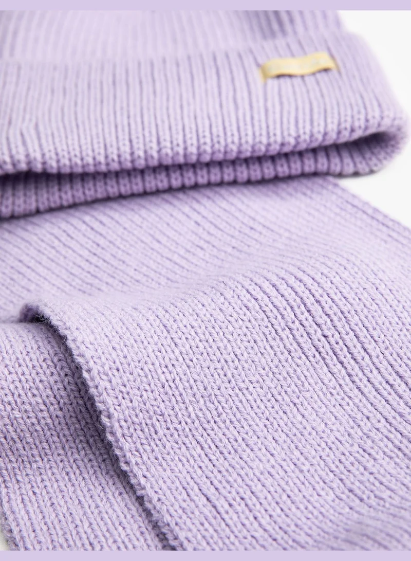 KOTON Rib-Knit Beanie and Scarf Set