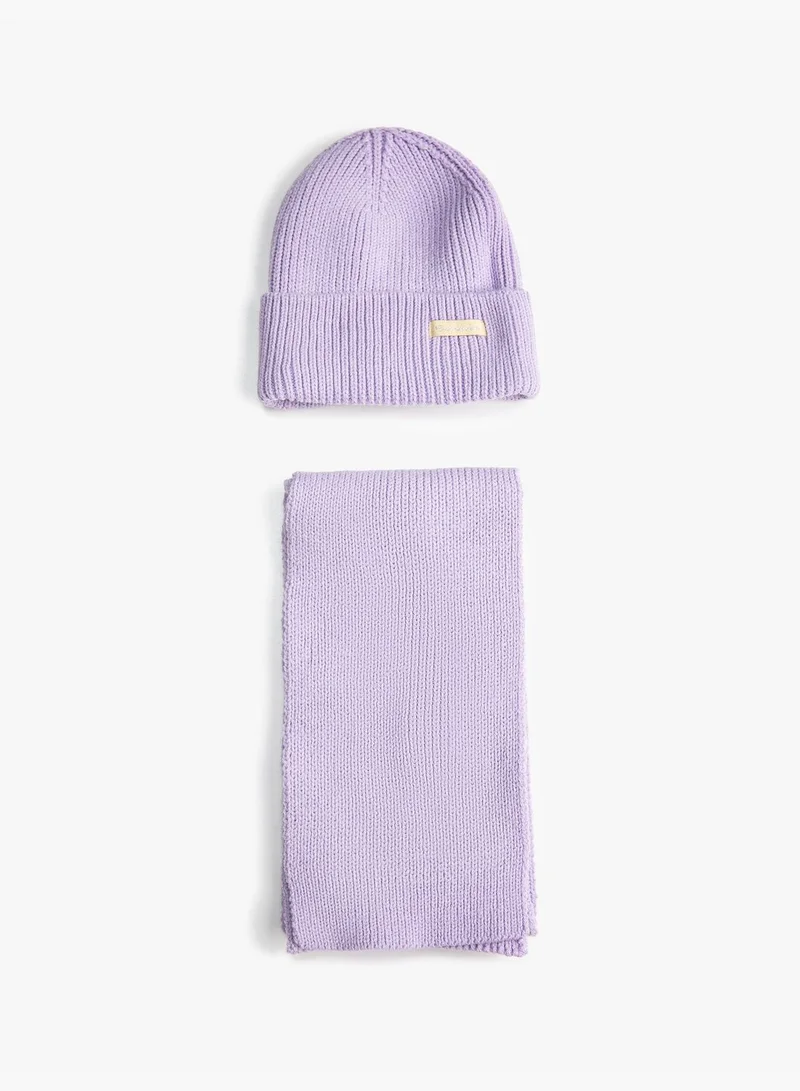 KOTON Rib-Knit Beanie and Scarf Set