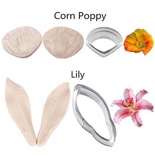 kulepin 12set Gum Paste Flower Tools Kit- Flower Silicone Veining Mold and Stainless Steel Cutter Fondant Paste Cookie Sugarcraft Making tools for Wedding,Birthday Cake Decorating - Image 4