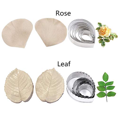 kulepin 12set Gum Paste Flower Tools Kit- Flower Silicone Veining Mold and Stainless Steel Cutter Fondant Paste Cookie Sugarcraft Making tools for Wedding,Birthday Cake Decorating - Image 3