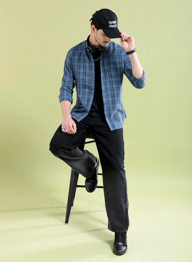 The Indian Garage Co Men Slim Fit Checkered Full Sleeves Spread Collar Casual Shirt