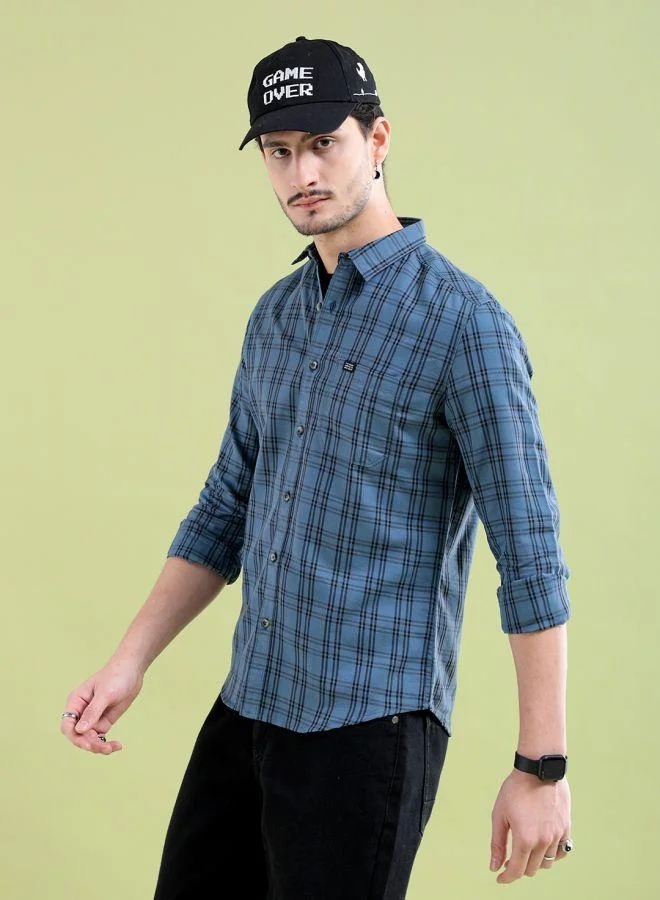 The Indian Garage Co Men Slim Fit Checkered Full Sleeves Spread Collar Casual Shirt