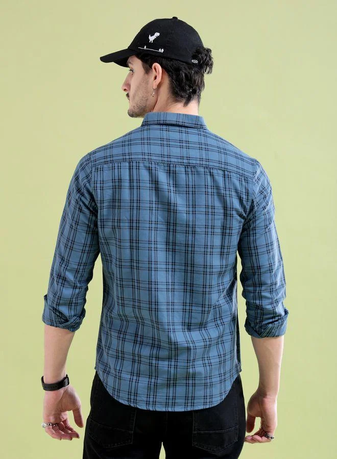 The Indian Garage Co Men Slim Fit Checkered Full Sleeves Spread Collar Casual Shirt