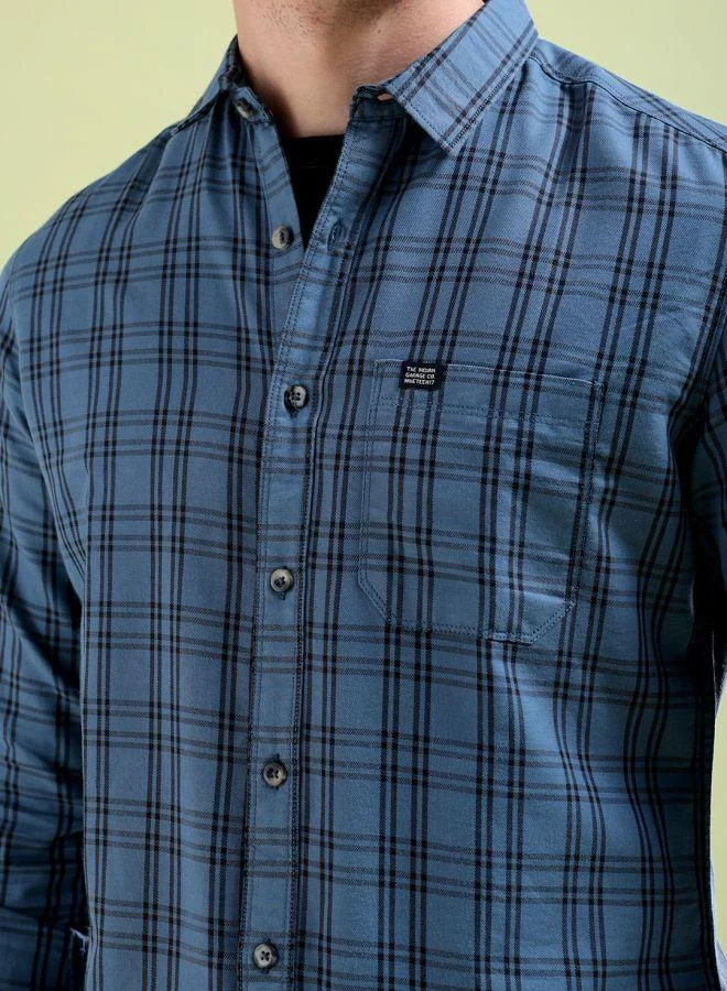 The Indian Garage Co Men Slim Fit Checkered Full Sleeves Spread Collar Casual Shirt