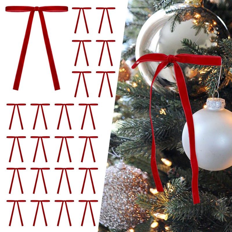 SIMISI RIBBON 24Pcs Red Christmas Velvet Ribbon Bows Decorations Xmas Ornaments Vintage Decor for Tree Wreath Garland 38 Width 5 7 inch - Image 2