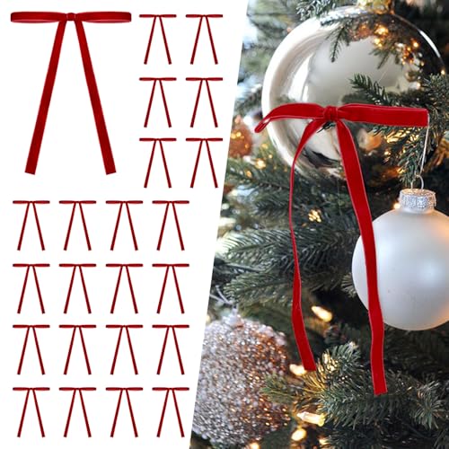 SIMISI RIBBON 24Pcs Red Christmas Velvet Ribbon Bows Decorations Xmas Ornaments Vintage Decor for Tree Wreath Garland 38 Width 5 7 inch - Image 1