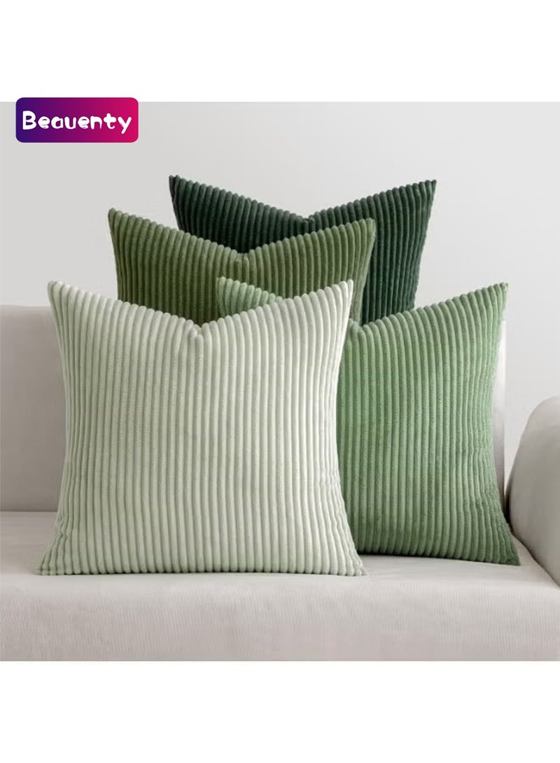 Beauenty Corduroy Cushion Covers, Soft, Decorative Sofa Cushion Covers, Square, Decorative, Striped, for Living Room, Pack of 4, 45 x 45 cm, Forest Green Series - Image 1