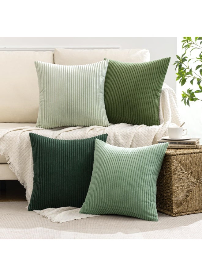Beauenty Corduroy Cushion Covers, Soft, Decorative Sofa Cushion Covers, Square, Decorative, Striped, for Living Room, Pack of 4, 45 x 45 cm, Forest Green Series - Image 3