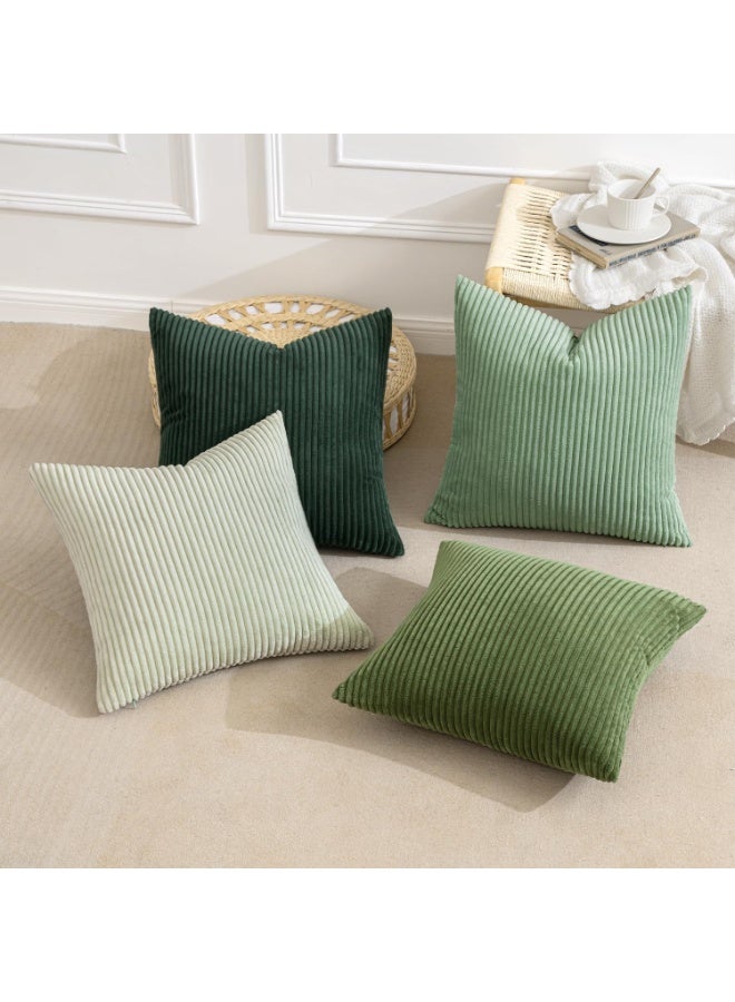 Beauenty Corduroy Cushion Covers, Soft, Decorative Sofa Cushion Covers, Square, Decorative, Striped, for Living Room, Pack of 4, 45 x 45 cm, Forest Green Series - Image 5