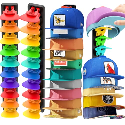 HeQe Hat Organizer for Baseball Caps 2 Pack, Adhesive Hat Rack for Wall,Baseball Cap Organizer(Rainbow) - Image 1