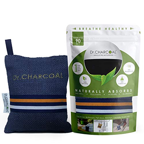 Dr. CHARCOAL Air Purifier Bag for Car and Bathroom with Activated Carbon to remove Pollutants, Bad Smell and Moisture - 200 Grams (Modish Neel) - Image 1