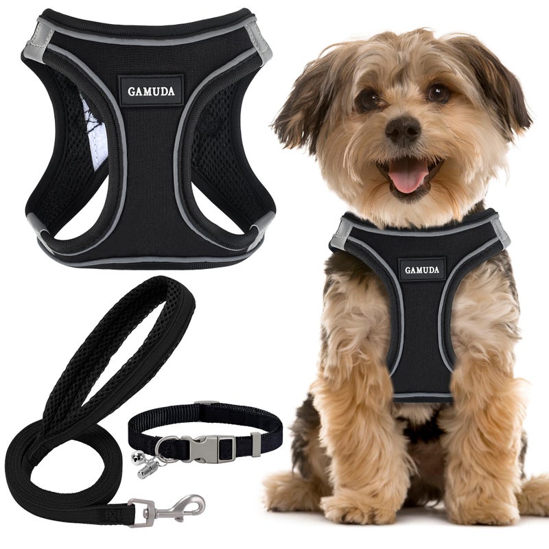 GAMUDA Small Pet Harness Collar and Leash Set, Step in No Chock No Pull Linen Fabric Soft Mesh Dog Vest Harnesses Reflective for Dogs Puppy Cats Kitten Rabbit (Green, S) - Image 1