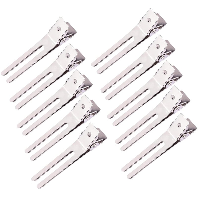 10 Pack Double Prong Pin Curl Clips Duck Billed Hair Clips for Hairdressing Setting Section Clips 18 Silver Rustproof Metal Curl Hair Clips for Hair Styling Hair Coloring Hair Sectioning