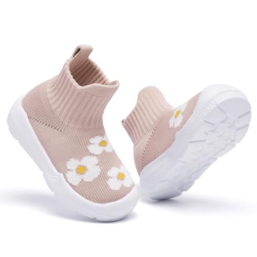 MORENDL Toddler Sock Shoes Baby Walking Shoes Infant Slippers Boys & Girls Non-Slip Sneakers Beige Flower 15-18 Months - Image 4