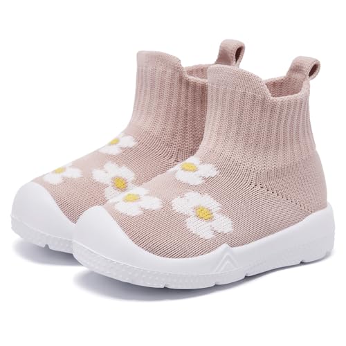 MORENDL Toddler Sock Shoes Baby Walking Shoes Infant Slippers Boys & Girls Non-Slip Sneakers Beige Flower 15-18 Months - Image 2