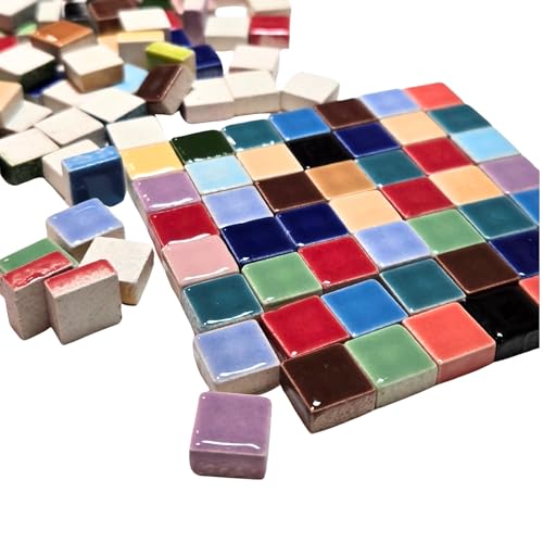 Linpeng Ceramic Mosaic Tiles for Crafts Bulk, Small Square Porcelain Tiles Embellishment, Gift for Dollhouse Maker, 9.5x9.5mm, 300 pcs - Image 1