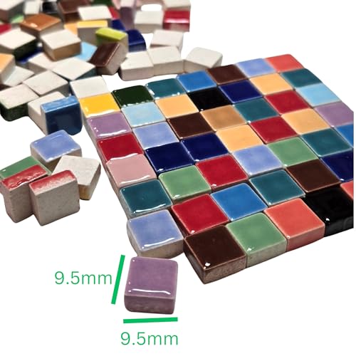 Linpeng Ceramic Mosaic Tiles for Crafts Bulk, Small Square Porcelain Tiles Embellishment, Gift for Dollhouse Maker, 9.5x9.5mm, 300 pcs - Image 4