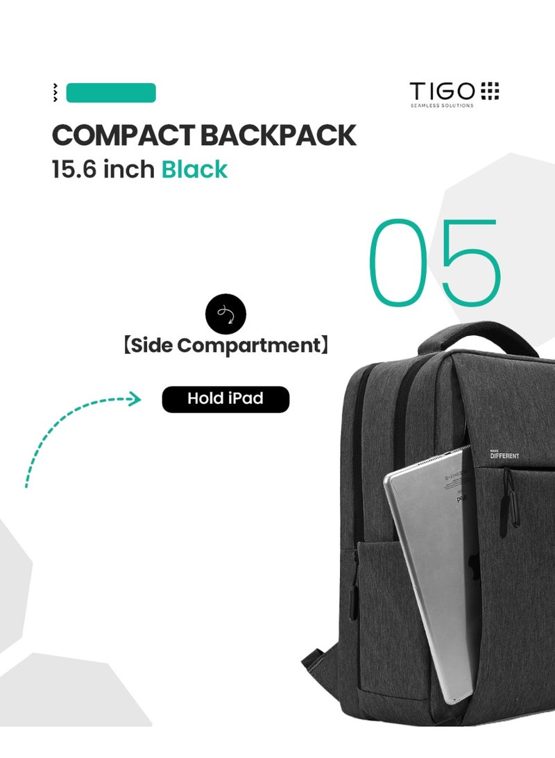 T I G O 15.6'' Laptop Backpack Travel Notebook Computer Backpack Men Women Water Repellant Business Laptop Bag With USB Charging Port College School Casual Daypack Student Bookbag for Teens Boys Girls Black - Image 5