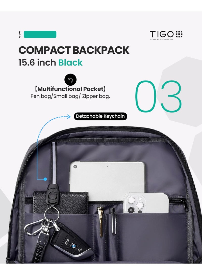 T I G O 15.6'' Laptop Backpack Travel Notebook Computer Backpack Men Women Water Repellant Business Laptop Bag With USB Charging Port College School Casual Daypack Student Bookbag for Teens Boys Girls Black - Image 3