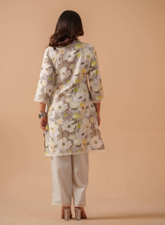 DW Floral Printed V-Neck Pure Cotton Tunic with Palazzo Co-Ords - Image 3