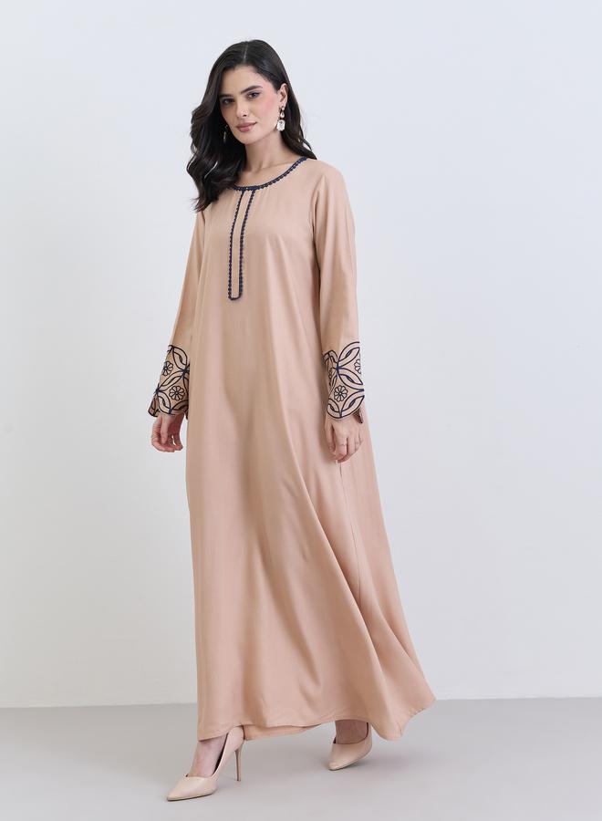 Amirah Beige Embroidered A-Line Jalabiya - Image 2