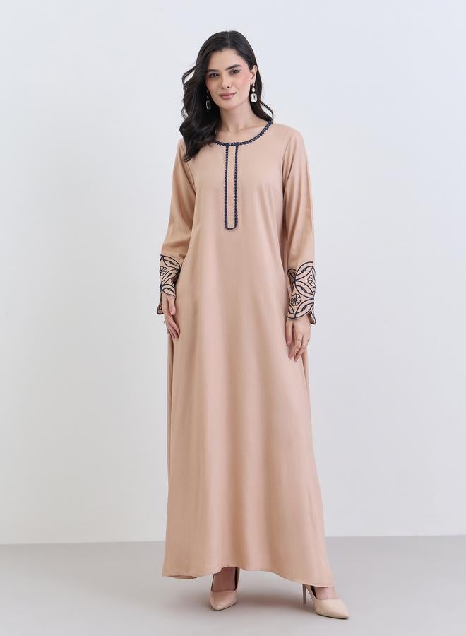 Amirah Beige Embroidered A-Line Jalabiya - Image 3